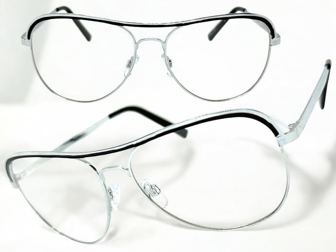 Classic Vintage Retro Aviator Style Clear Lens EYEGLASSES Silver Frame 7501