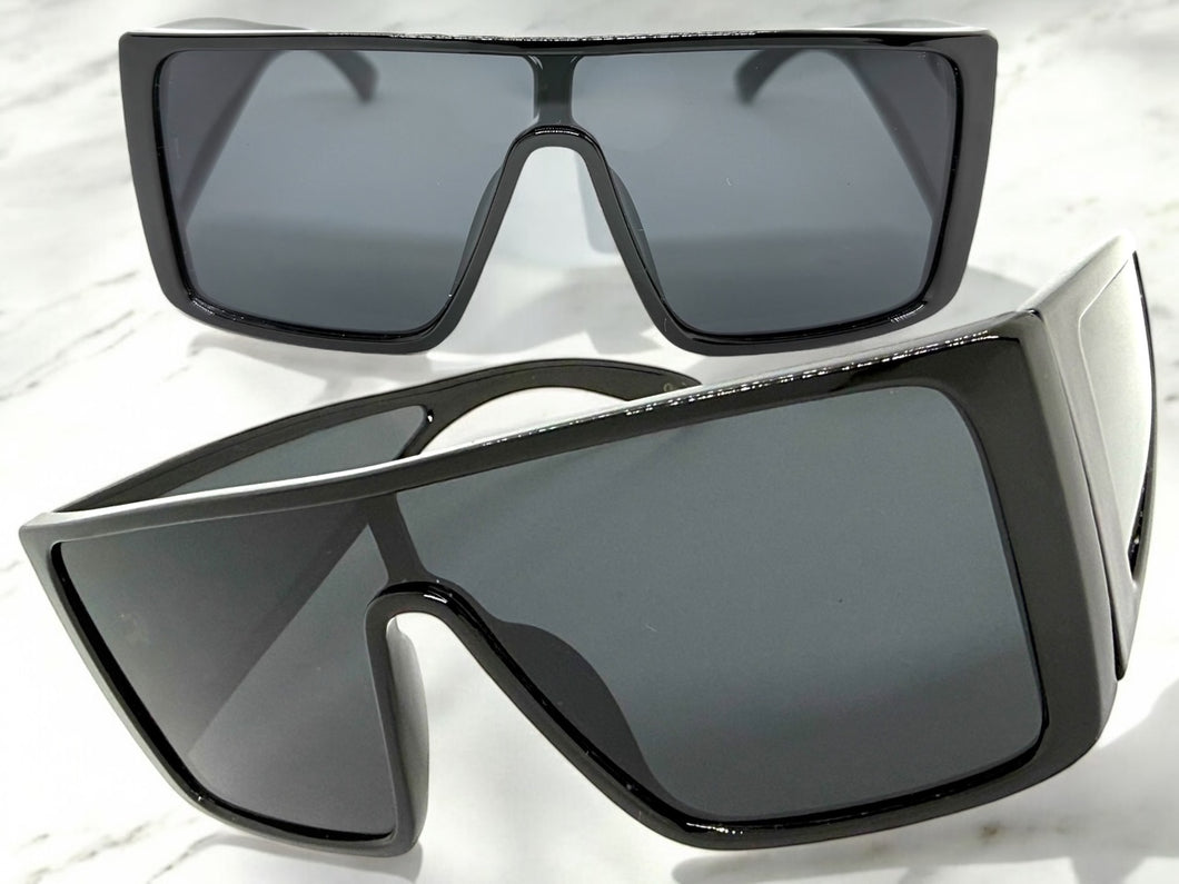 Futuristic Modern Rerto Blinder Shield Style SUNGLASSES Black Frame 6513