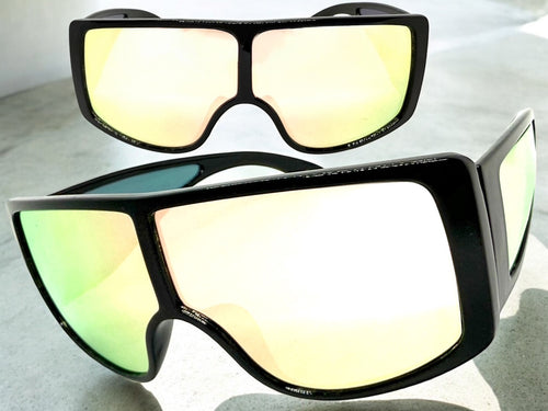 Futuristic Modern Rerto Blinder Shield Style SUNGLASSES Black Frame 6361