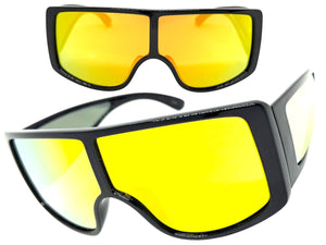 Futuristic Modern Rerto Blinder Shield Style SUNGLASSES Black Frame 6361