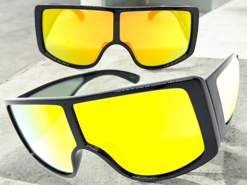 Futuristic Modern Rerto Blinder Shield Style SUNGLASSES Black Frame 6361