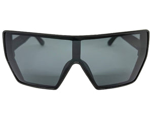 Oversized Futuristic Modern Rerto Shield Style SUNGLASSES Large Black Frame 7407