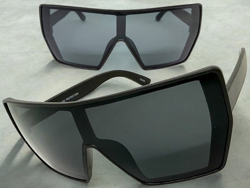 Oversized Futuristic Modern Rerto Shield Style SUNGLASSES Large Black Frame 7407