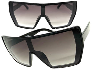 Oversized Futuristic Modern Rerto Shield Style SUNGLASSES Large Black Frame 7407