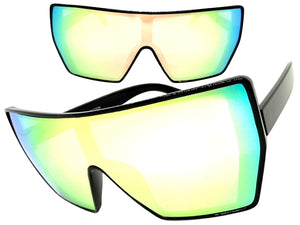 Oversized Futuristic Modern Rerto Shield Style SUNGLASSES Large Black Frame 7407