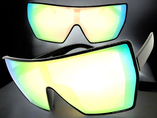 Oversized Futuristic Modern Rerto Shield Style SUNGLASSES Large Black Frame 7407