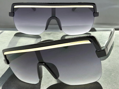 Oversized Elegant Modern Rerto Shield Style SUNGLASSES Large Black Frame 8300