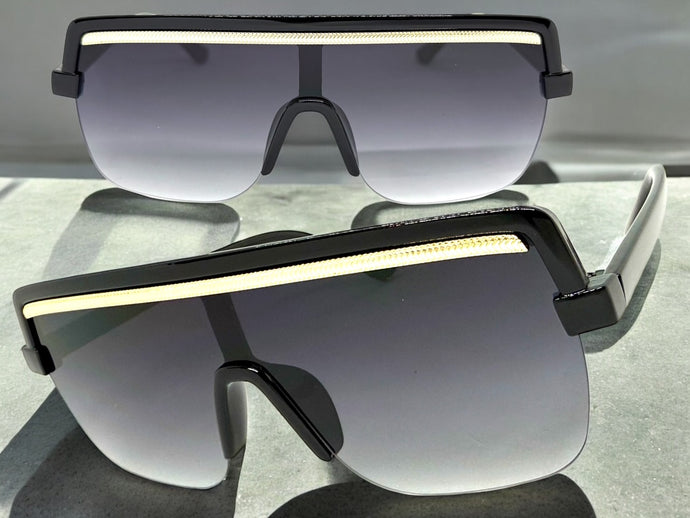 Oversized Elegant Modern Rerto Shield Style SUNGLASSES Large Black Frame 8300