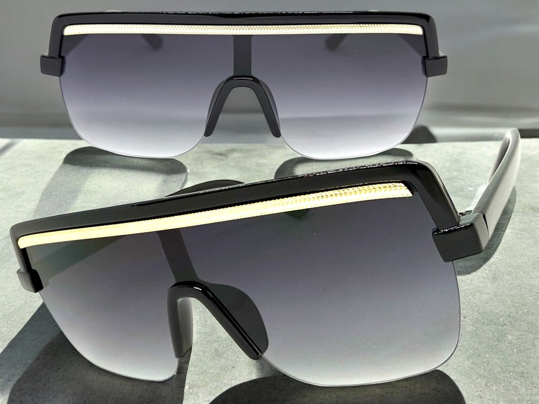 Oversized Elegant Modern Rerto Shield Style SUNGLASSES Large Black Frame 8300