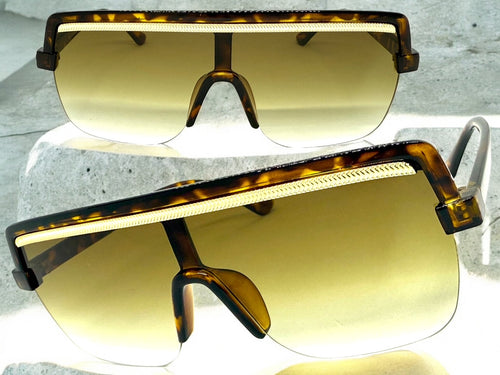 Oversized Elegant Modern Rerto Shield Style SUNGLASSES Large Tortoise Frame 8300
