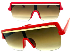 Oversized Elegant Modern Rerto Shield Style SUNGLASSES Large Red Frame 1032