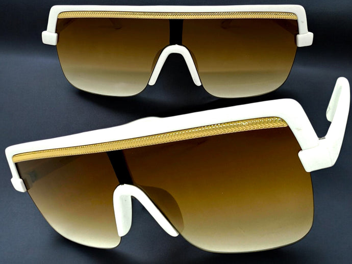 Oversized Elegant Modern Rerto Shield Style SUNGLASSES Large White Frame 1032