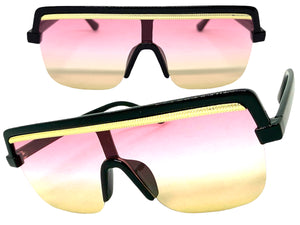 Oversized Elegant Modern Rerto Shield Style SUNGLASSES Large Black Frame 1032
