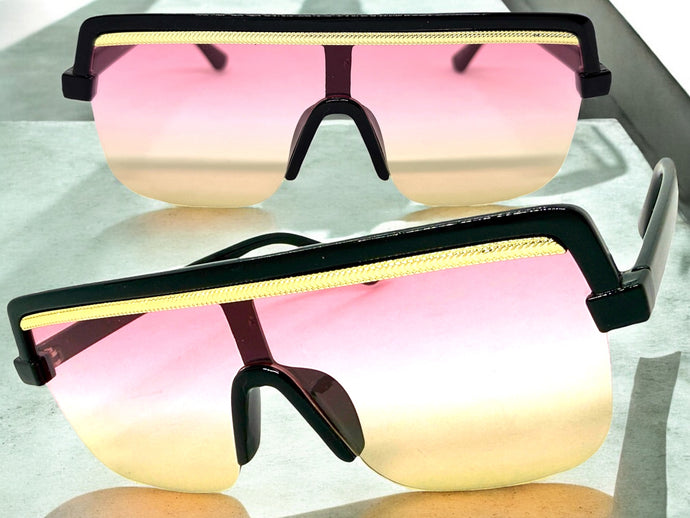 Oversized Elegant Modern Rerto Shield Style SUNGLASSES Large Black Frame 1032