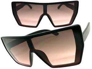 Oversized Futuristic Modern Rerto Shield Style SUNGLASSES Large Black Frame 5484