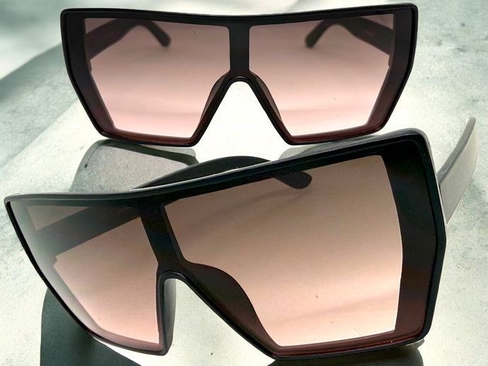 Oversized Futuristic Modern Rerto Shield Style SUNGLASSES Large Black Frame 5484