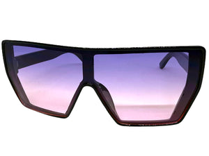 Oversized Futuristic Modern Rerto Shield Style SUNGLASSES Large Black Frame 6357