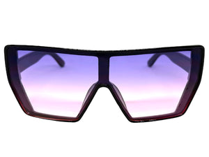Oversized Futuristic Modern Rerto Shield Style SUNGLASSES Large Black Frame 6357