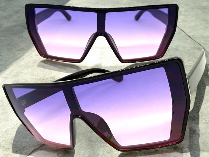 Oversized Futuristic Modern Rerto Shield Style SUNGLASSES Large Black Frame 6357