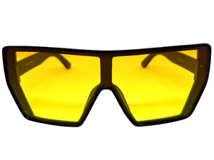 Oversized Futuristic Modern Rerto Shield Style SUNGLASSES Large Black Frame 5484