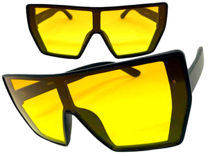 Oversized Futuristic Modern Rerto Shield Style SUNGLASSES Large Black Frame 5484