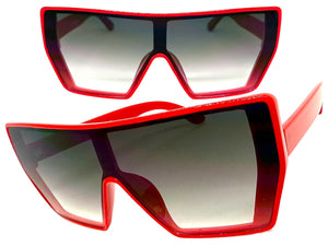 Oversized Futuristic Modern Rerto Shield Style SUNGLASSES Large Red Frame 7535