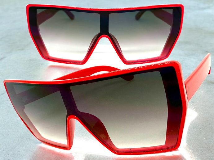 Oversized Futuristic Modern Rerto Shield Style SUNGLASSES Large Red Frame 7535