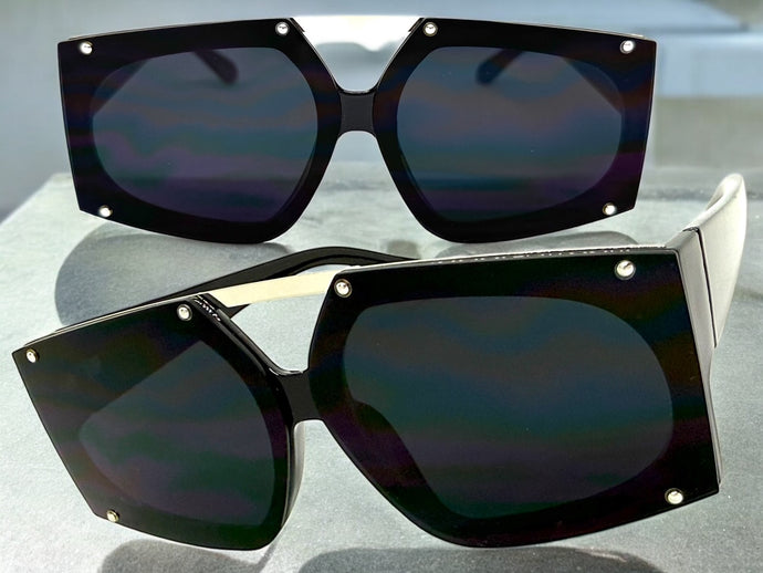 Oversized Futuristic Modern Rerto Shield Style SUNGLASSES Large Black Frame 8350