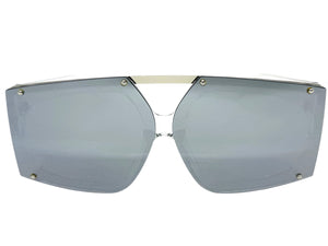 Oversized Futuristic Modern Rerto Shield Style SUNGLASSES Large Crystal Clear Frame 8350