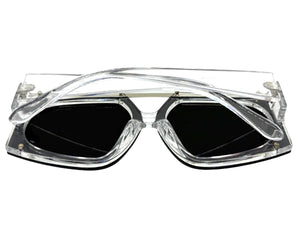 Oversized Futuristic Modern Rerto Shield Style SUNGLASSES Large Crystal Clear Frame 8350