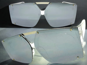 Oversized Futuristic Modern Rerto Shield Style SUNGLASSES Large Crystal Clear Frame 8350