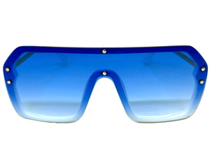 Classy Elegant Futuristic Modern Rerto Shield Style SUNGLASSES Large White Frame 8837