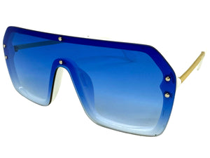 Classy Elegant Futuristic Modern Rerto Shield Style SUNGLASSES Large White Frame 8837