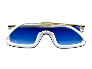 Classy Elegant Futuristic Modern Rerto Shield Style SUNGLASSES Large White Frame 8837