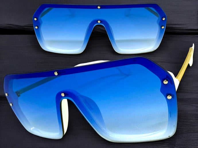 Classy Elegant Futuristic Modern Rerto Shield Style SUNGLASSES Large White Frame 8837