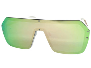 Classy Elegant Futuristic Modern Rerto Shield Style SUNGLASSES Large White Frame 8837