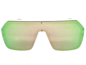 Classy Elegant Futuristic Modern Rerto Shield Style SUNGLASSES Large White Frame 8837