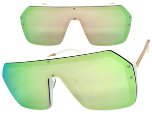 Classy Elegant Futuristic Modern Rerto Shield Style SUNGLASSES Large White Frame 8837