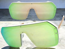 Classy Elegant Futuristic Modern Rerto Shield Style SUNGLASSES Large White Frame 8837