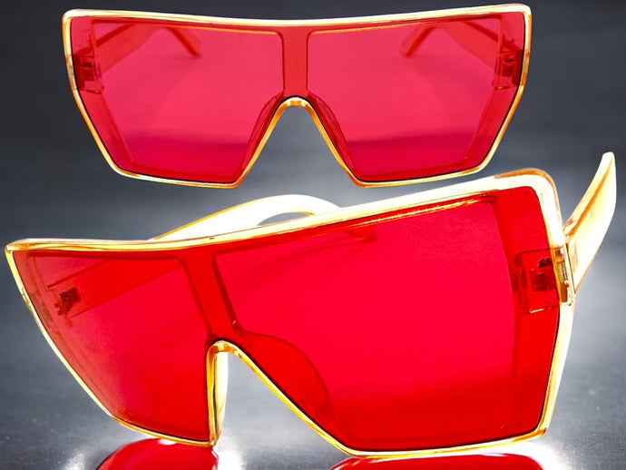 Oversized Futuristic Modern Rerto Shield Style SUNGLASSES Large Champagne Frame 7535