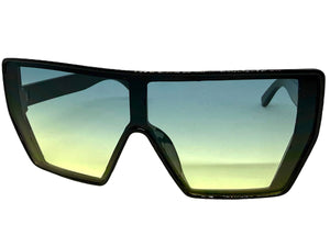 Oversized Futuristic Modern Rerto Shield Style SUNGLASSES Large Black Frame 6357