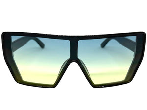 Oversized Futuristic Modern Rerto Shield Style SUNGLASSES Large Black Frame 6357