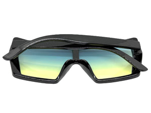 Oversized Futuristic Modern Rerto Shield Style SUNGLASSES Large Black Frame 6357
