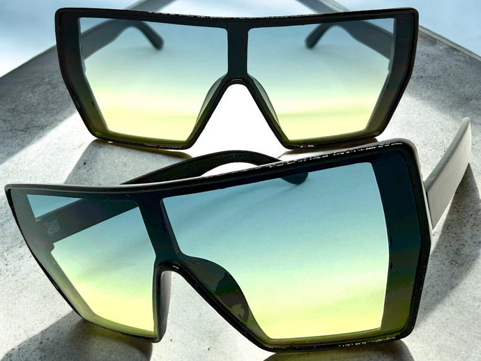 Oversized Futuristic Modern Rerto Shield Style SUNGLASSES Large Black Frame 6357