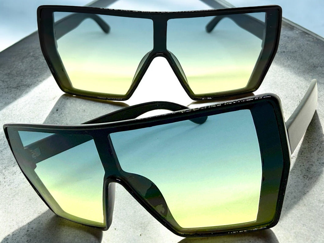 Oversized Futuristic Modern Rerto Shield Style SUNGLASSES Large Black Frame 6357