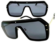 Classy Elegant Futuristic Modern Rerto Shield Style SUNGLASSES Large Black Frame 8837