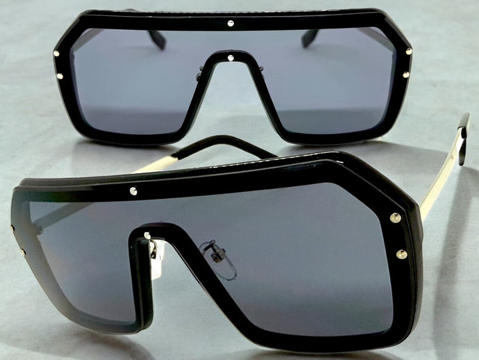Classy Elegant Futuristic Modern Rerto Shield Style SUNGLASSES Large Black Frame 8837