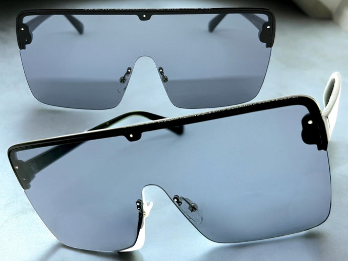 Oversized Modern Rerto Shield Style SUNGLASSES Large Black Frame Dark Lens 6480