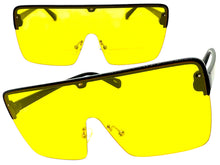 Oversized Modern Rerto Shield Style SUNGLASSES Large Black Frame Yellow Lens 6480
