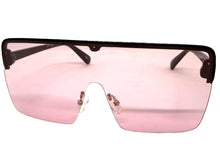 Oversized Modern Rerto Shield Style SUNGLASSES Large Black Frame Pink Lens 6480